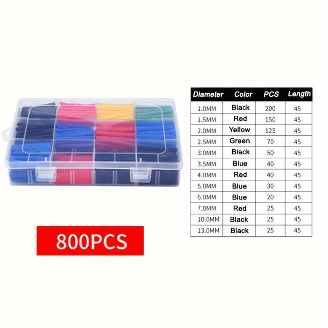 TEMU 800st Isolerade Värme Krympslangar Kit - Isolerade Värme Krympslangar för Marin, Fordons, Motorcykel och Båt Elektriska Ledningar - Hållbara, Korrosionsbeständiga och Lätta att Installera