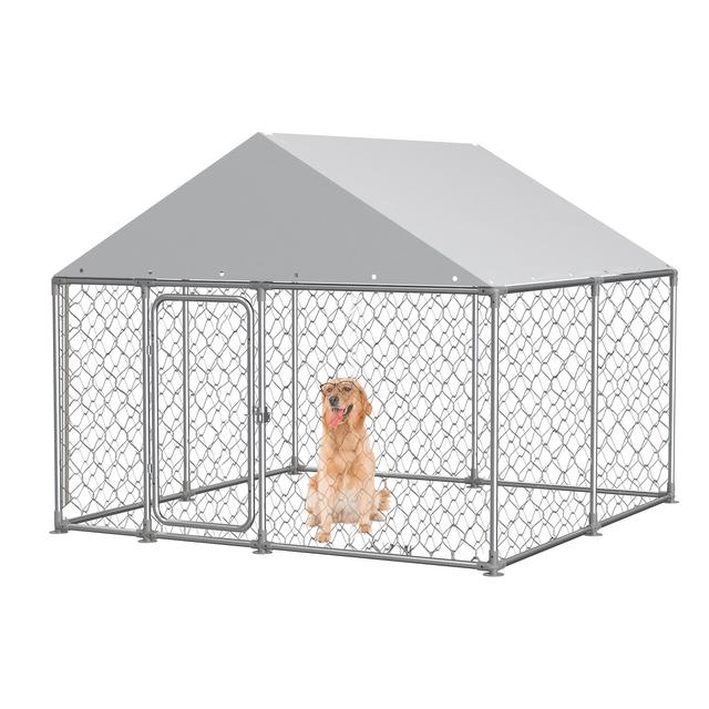TEMU Outdoor Dog Kennel Heavy Duty , Anti-rust Dog Cage With Waterproof Uv-resistant Cover And (7.5'x7.5'x6.1')