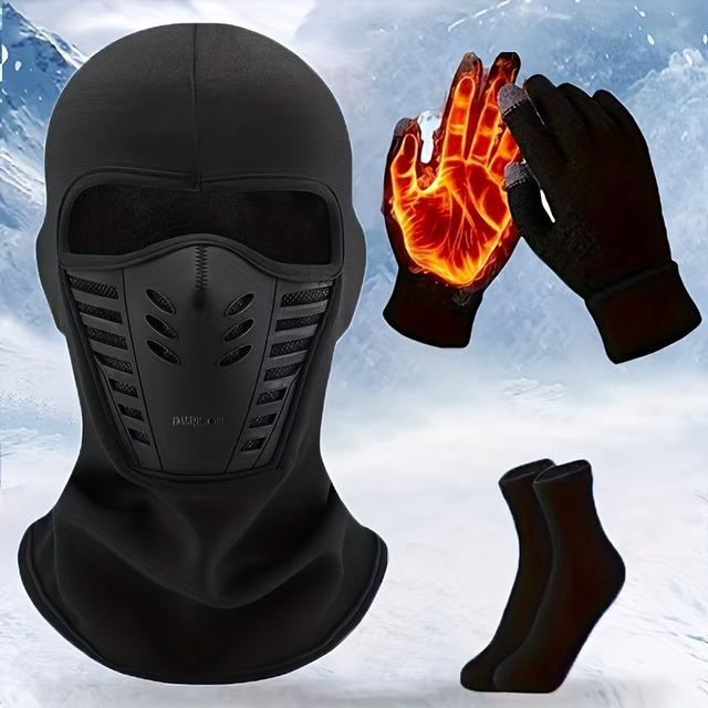 TEMU 3pcs Autumn And Winter Outdoor Cycling Warm Mask Multifunctional Neck Cover Outdoor Travel Hat Sports Warm Head Cover - 1 Hat + 1 Pair Of Gloves + 1 Pair Of Socks