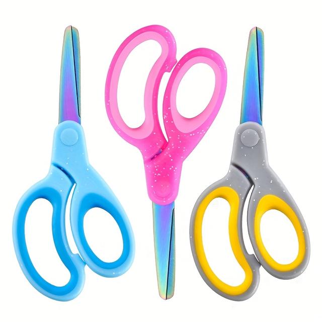 TEMU Set Of 3, Sparkling Scissors, -safe Scissors, Titanium-coated Scissors, Craft Scissors With Rounded Tips, Made Of Stainless Steel With Comfortable Grip, Ideal For Home And Educational Use