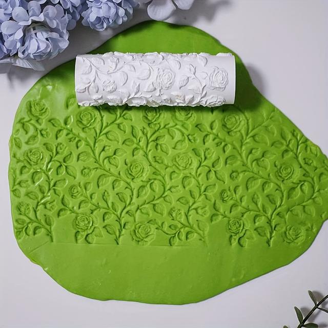 TEMU Váleček na Razítkování Raised Clay s Růže na Výpletu - Gotická Květinová pro Razítkování Polymerové Hmoty a Výrobu Šperků