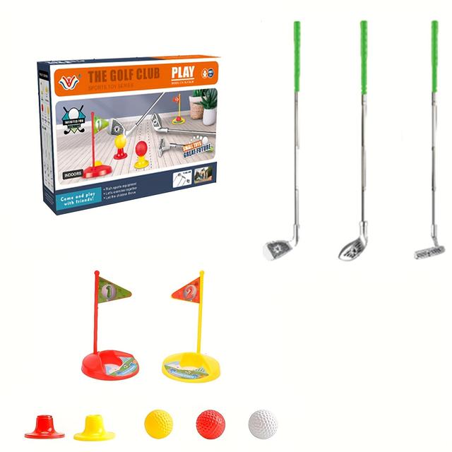 TEMU Children's Adjustable Club Toy Golf Set With 3 Telescopic Clubs, 3 Balls, 2 Targets, And 2 Bases - Fun Indoor & Outdoor Sports Game For Kids Aged 3-8 Years, Pp Material, In Red & Yellow