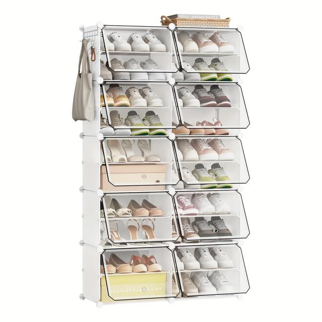 TEMU 1pc de Zapatos, Organizador de Zapatos, Apilable, Paneles Modulares, Estante para Zapatos, Plástico, con Ganchos, Puerta, Almacenamiento de Zapatos, de , 80x150x30cm, +Transparente/+Transparente