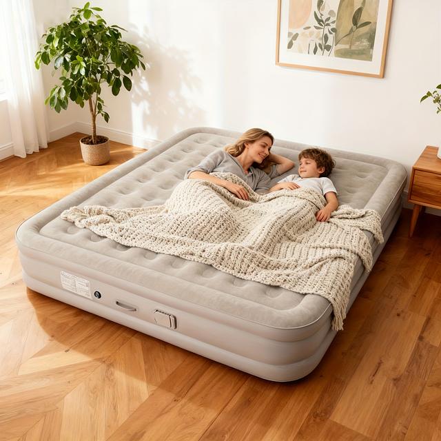 TEMU KUKUAN 電動エアマットレス 90秒で膨らむ。最大300kg対応、厚さ40cm。ロードトリップ、キャンプ、緊急時に必須。収納袋と枕付き。ベストセラー商品