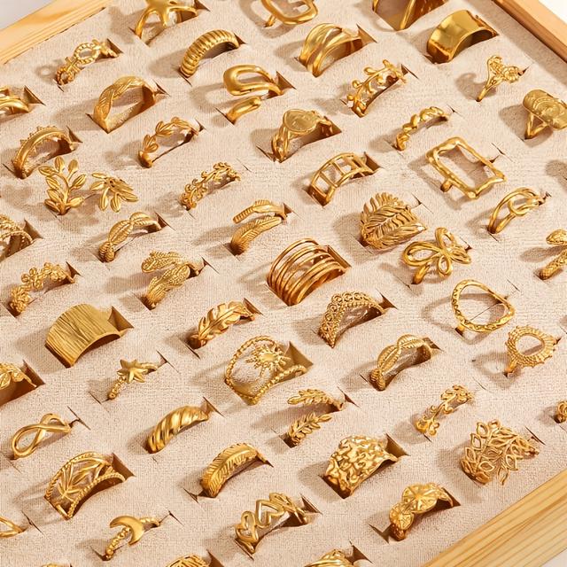 TEMU 3/6/9/12/24 Stainless Steel Gold-plated Minimalist Geometric Open Rings, Suitable For Women' Wear