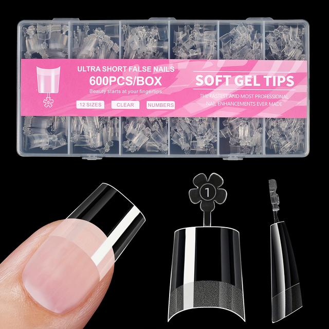 TEMU 600 unidades/ XS Uñas Postizas Trapezoidales Medio Mate Extensión de Uñas Aguja Súper Cortas Gel Base de Uñas Punta de Uña