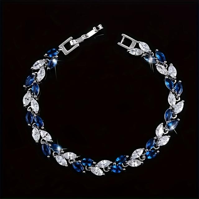 TEMU . Klassischer Mehrfarbiger Kubischer Zirkonia Schmuck Silbernes Blatt Weizenähre Form Anhänger Kristall Damenarmband Geburtstagsschmuck Geschenk