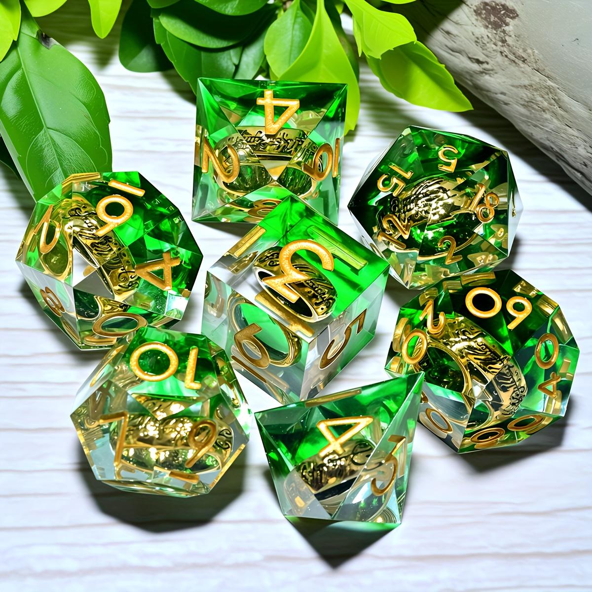 TEMU 7pcs Dnd Dice Green Rings, Thanksgiving Christmas Birthday Party Supplies, Ramadan And Easter Suitable For Prg Role Playing Games, Mtg Table Games , Polyhedral Resin Dice