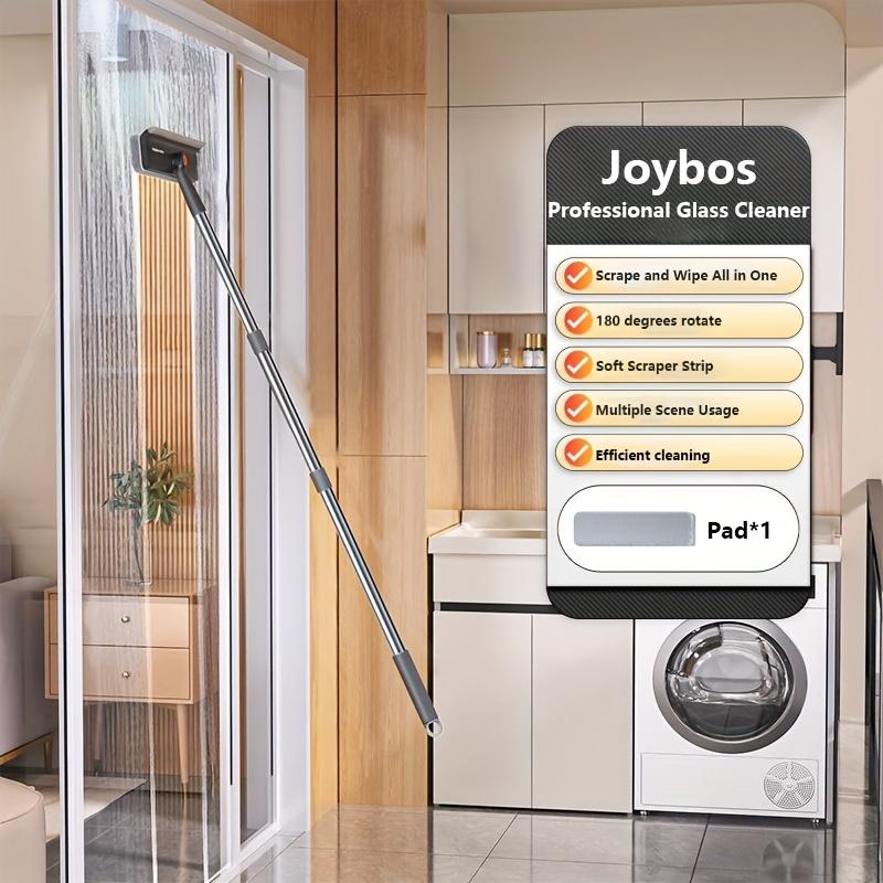 TEMU Joybos 2-in-1 Glass Cleaning Tool With Dual Fiber Cloths, Stainless Steel & Plastic, Scrape & For Cleaning, Flexible Rotating Design For Walls, Cars, And High Windows, Black