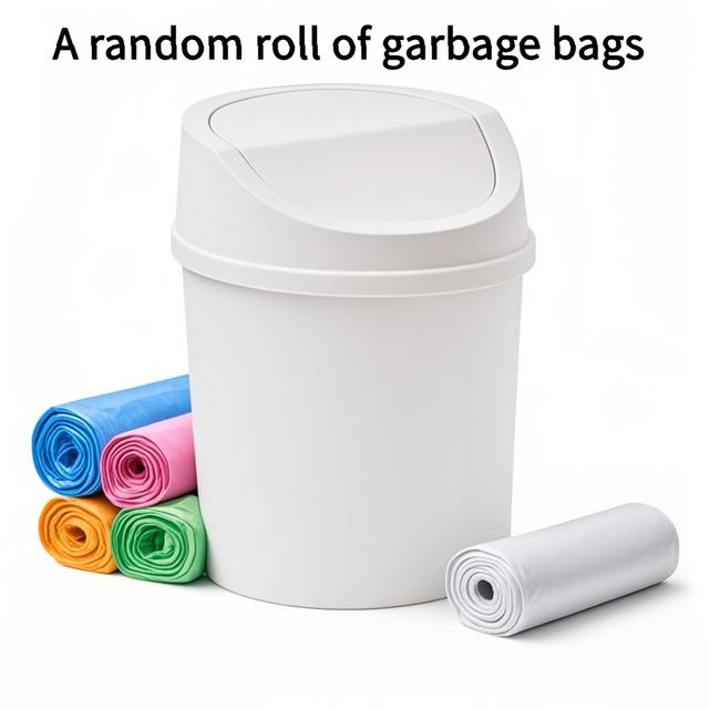 TEMU Um conjunto que um mini caixote do lixo de secretária com tampa e um de 30 sacos de lixo pequenos, com um cesto de lixo superior rotativo de plástico, adequado para casa, escritório, cozinha.