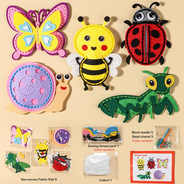 TEMU 5-teiliges Nähset | Niedliche Insekten-Rucksackanhänger, Basteln für Kinder, Nähspass, Geburtstagsgeschenk, Kreatives Handwerk