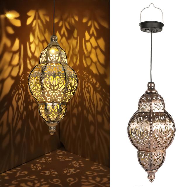 TEMU مصباح شمسي دائري معلق خارجي، مصباح شمسي مغربي لتزيين الحديقة، IPX4 مصباح شمسي خارجي معلق، هدية حديقة للأم والجدة، تزيين فناء الفناء والحدائق