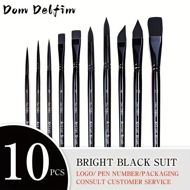 TEMU 10pcs Professional Paint Brush Set | 5 Tip Types (point, Flat, Cat's Tongue, ) For Watercolor, Acrylic, Oil & Gouache | Made Of Nylon By Dom