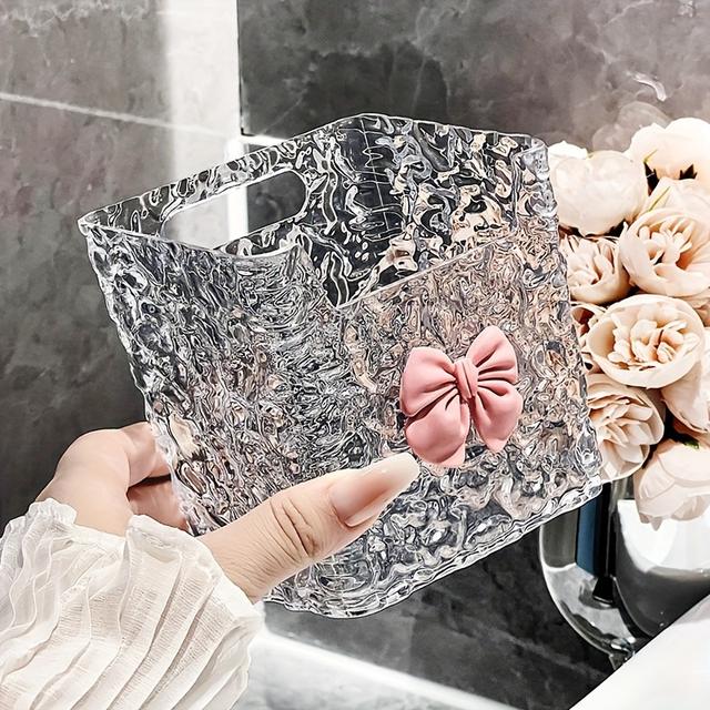 TEMU Ayqw Clear Glacier-textured Wall-mounted Storage Box With Pink - Toothpaste, Toothbrushes, - Stylish Bathroom Organizer Accessory, Bathroom Organizers And Storage, Ayqs, Shelves