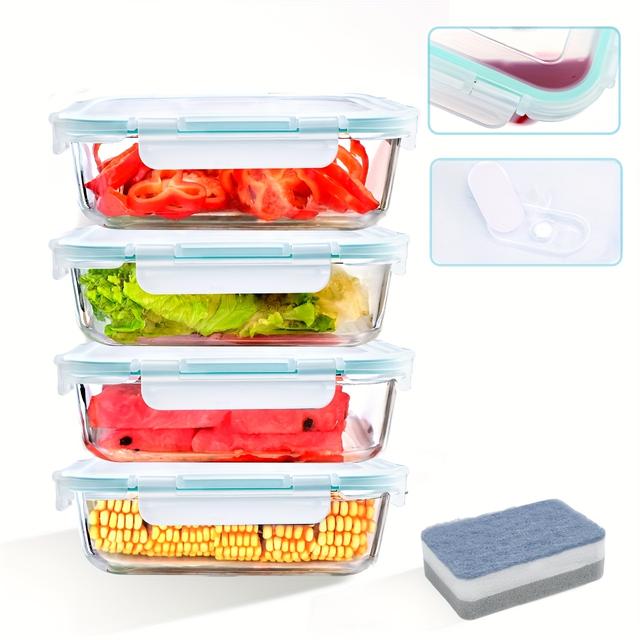 TEMU Juego de 4 Recipientes Herméticos para Alimentos de 1040ml - con Tapas , Apilables y Seguros en Microondas e Nevera, Ideales para Oficina, , Picnics al y Organización del Hogar