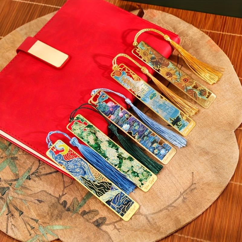 TEMU Un ensemble de 6 marque-pages floraux en métal de style vintage avec creux et pompons, parfaits cadeaux créatifs pour les amateurs de livres, les étudiants et à ou