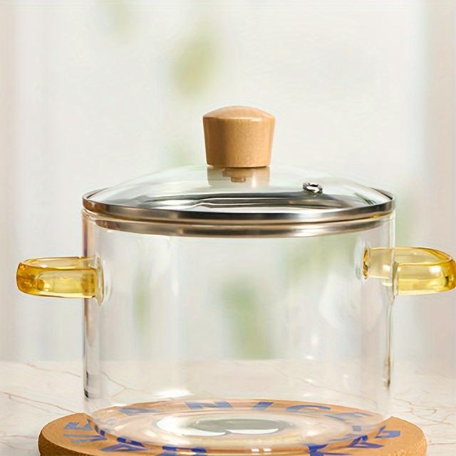 TEMU 1개/투명 유리 내열성 이중 손잡이 냄비, 가정용으로 적합, 유리 주전자에 수프와 스튜를 사용할 수 있음, 뚜껑이 있는 인스턴트 누들 그릇, 고급 보로실리케이트 유리 파스타 쿠커