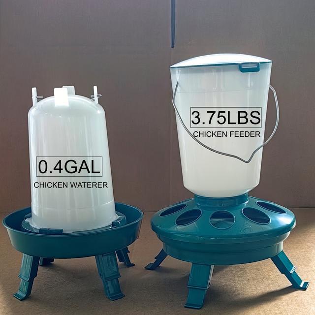 TEMU Csibeetető és itató készlet, 3,75 font/1,5 kg csibeetető és 0,4 gallon/1,5 liter csibeitótó, 3 állítható magasságú csirkék és kacsák neveléséhez