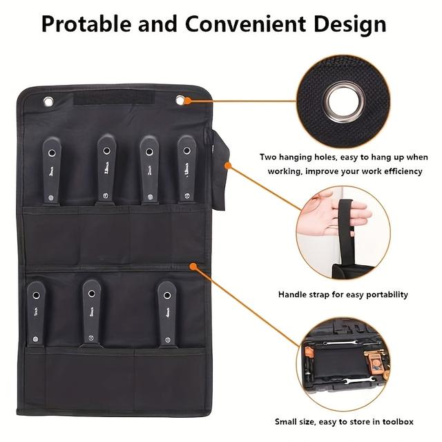 TEMU 7pcs Professional Drywall Knife Set - Ergonomic Stainless Steel Plaster Tools With Carry Bag For Home Improvement