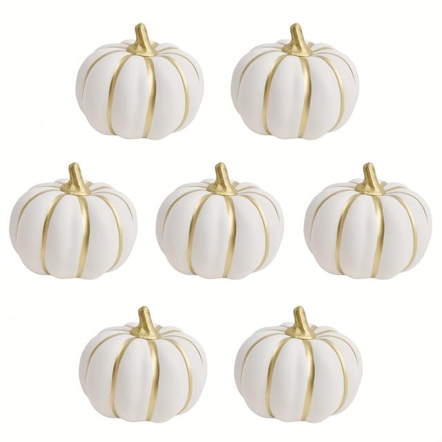 TEMU 7er-Set weiße und goldene Kürbisse, lebendige Herbst-Halloween-Dekoration für Home-Partys, Thanksgiving, Hochzeitsfeiern, festliche weiße Kürbisse Weihnachten