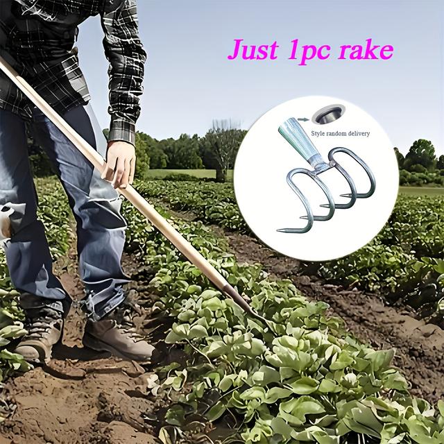 TEMU 1 db Új, nagy teherbírású acél kerti gereblye, kőgereblye, vasúti gereblye - Sokoldalú kerti szerszám fű gereblyézéshez, gyomláláshoz és talajforgatáshoz