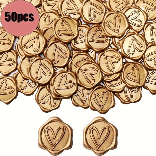 TEMU 50 do 100 sztuk naklejek z woskowym pieczęcią w kształcie , zestaw 50 samoprzylepnych złotych pieczęci do kopert na wesela, przyjęcia, urodziny i Boże Narodzenie