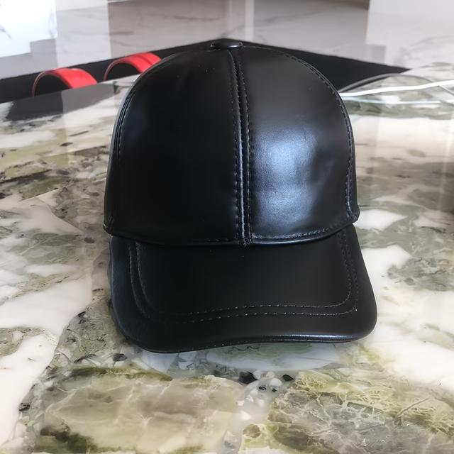 TEMU Genuine Leather Baseball Cap For Men, Street Style, Non-stretch Fabric, Non-textile Weave, Warm Duck Tongue Hat For Autumn Winter Outdoor Sports, Ideal Festival Gift