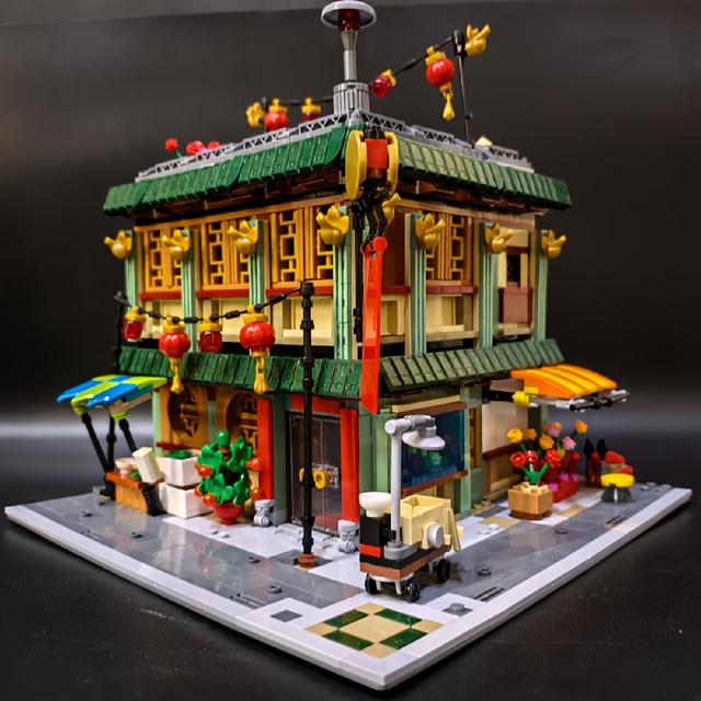 TEMU 2028pcs Home Decoration Doll Building Block Set For Gift, Moc168916 Chinese Restaurant Toys Model Block Brick For Birthdays, Valentines, Christmas Gift.