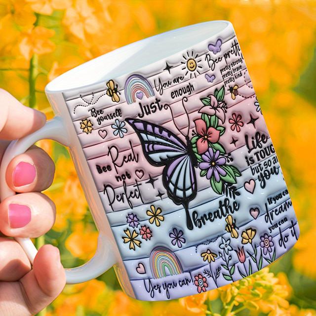 TEMU 1pc 1pcs 1pc Elegant "just Breathe" & Floral Mug - Tea/ Cup Suitable For Women, Bosses, Parents - Decorative Gift, Hand Wash Only