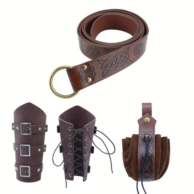 TEMU 4pcs Renaissance Costume Set For - Medieval Belt, Pouch, And Leather Bracers