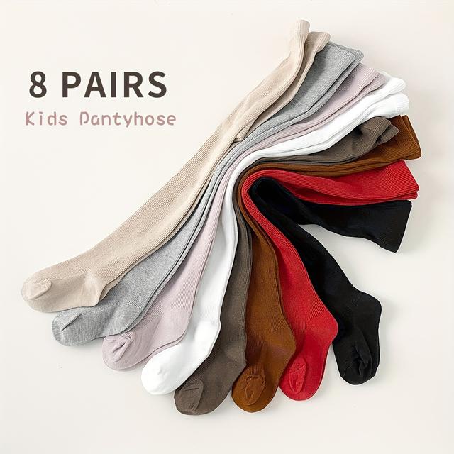 TEMU 8er-Pack Mädchen Stretch Strick Strumpfhosen - Weiche, dehnbare Leggings mit Streifendesign, Ganzjahreskomfort, Handwäsche, Spandex