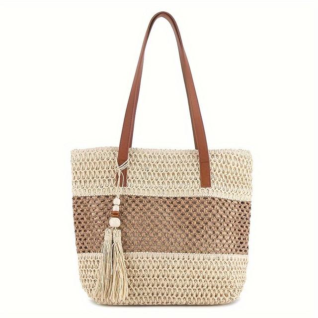 TEMU Straw Shoulder Bag For Women, Summer Beach Vacation