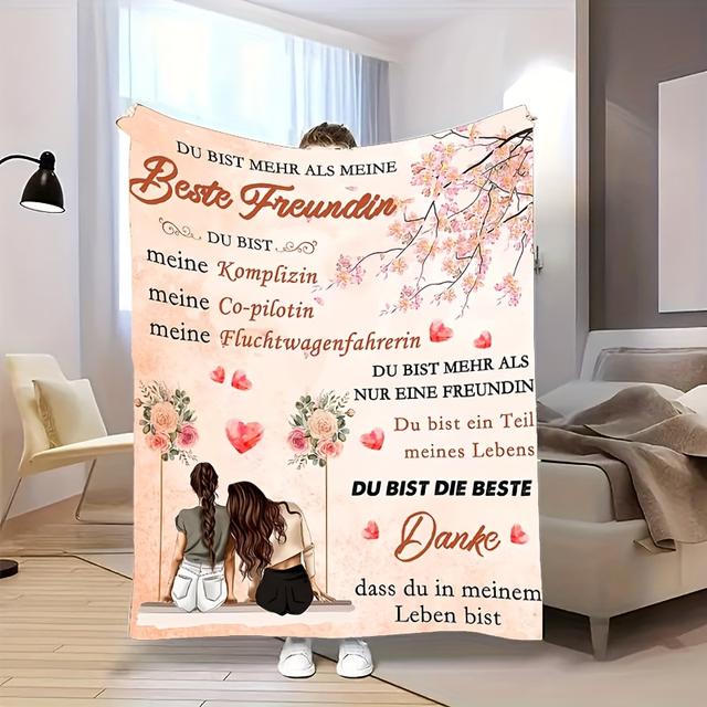 TEMU 1 Comfortable Cherry Tree Print Flannel Blanket, Soft And Warm, Perfect Gift For Best , Ideal For Napping, Camping, Travel, And Home Decor