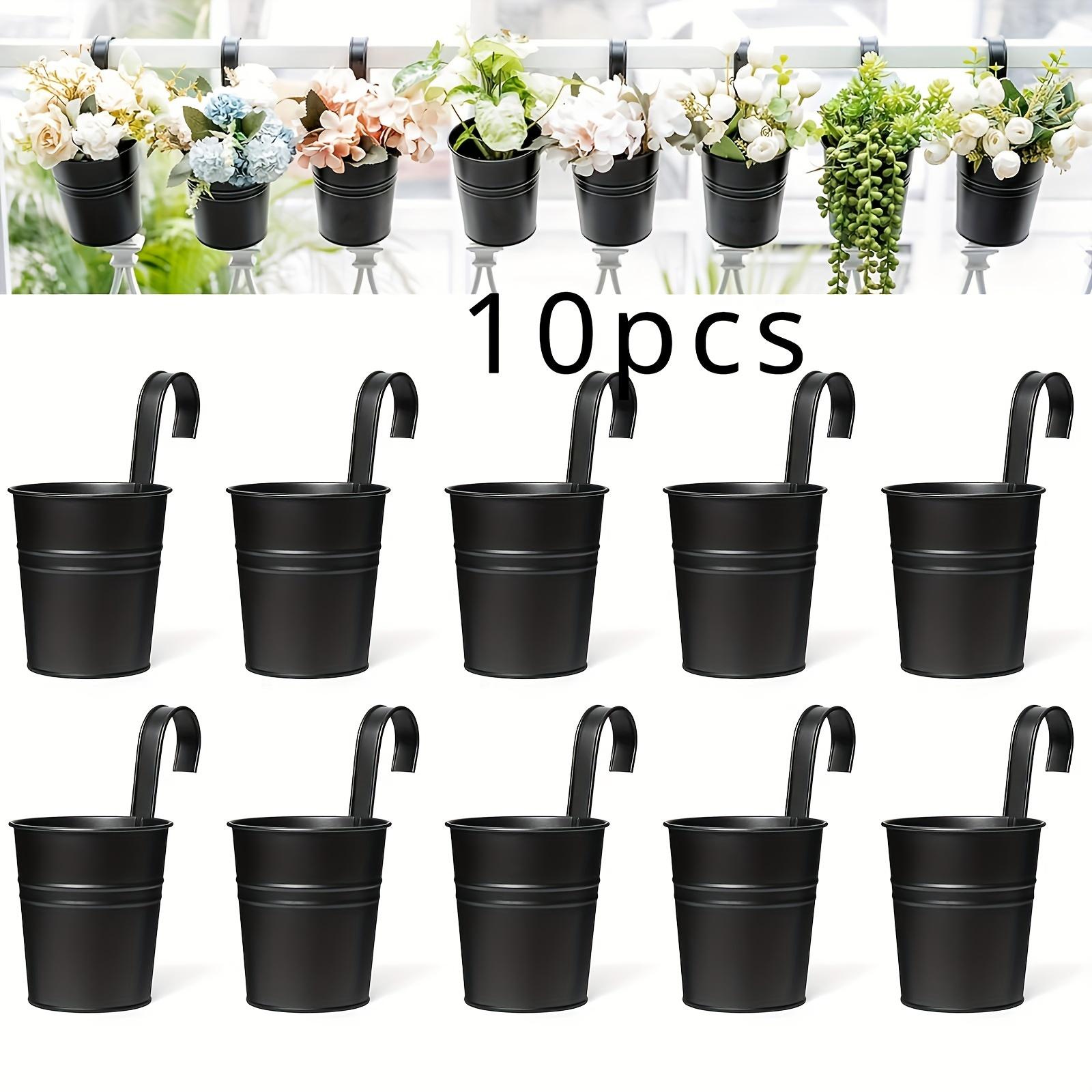 TEMU 4/10 stuks Hangende Bloempotten Metalen IJzeren Emmer Plantenbak voor Hek Balkon Tuin Huisdecoratie Bloemenhouders met Afneembare Haken, Zwart, 4 Inch
