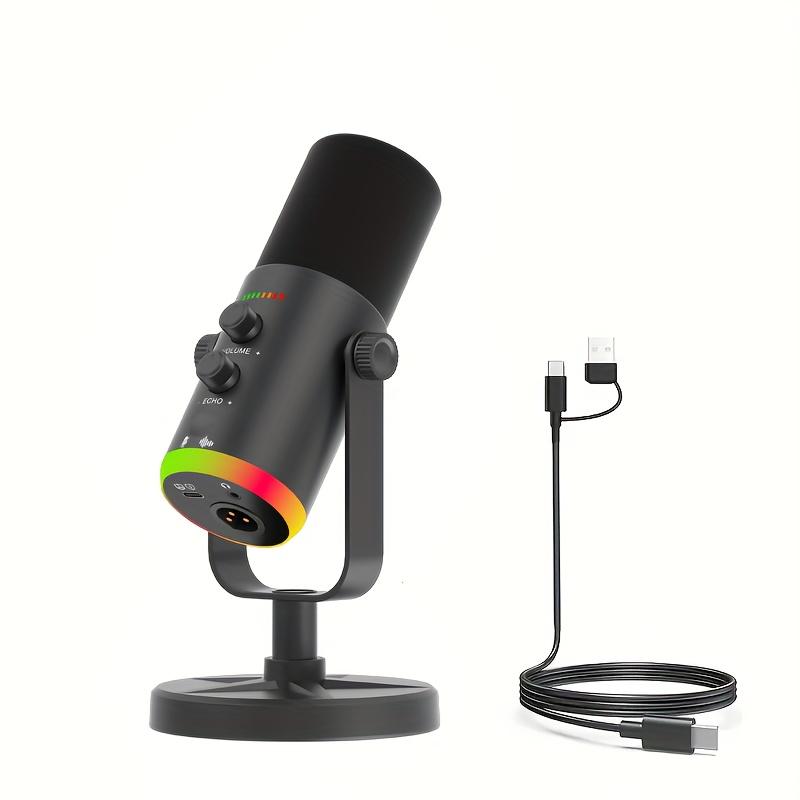TEMU Xlr/usb Dynamic Microphone Suitable For Streaming And Ps5 Gaming, Featuring Rgb Lighting, A Mute Button, A Headphone Jack, A Desktop Stand, Ideal For Youtube, Singing, And Recording Equipment