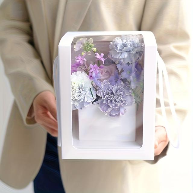 TEMU Gift For Her/him Mother's Day Valentine's Day Wedding Teacher's Day Flower Box Transparent Window Handbag Rose Bouquet Flower Arrangement Box Material Hand-held Flower Flower Packaging Box