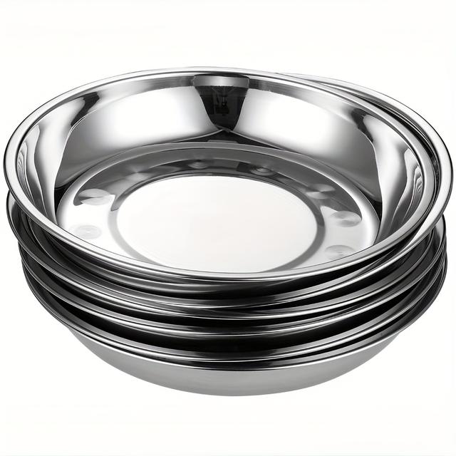 TEMU 6 st. roestvrijstalen borden, 10" ronde borden van metaal, roestvrij campingborden voor BBQ, snack, salade, , fruit, koekjes