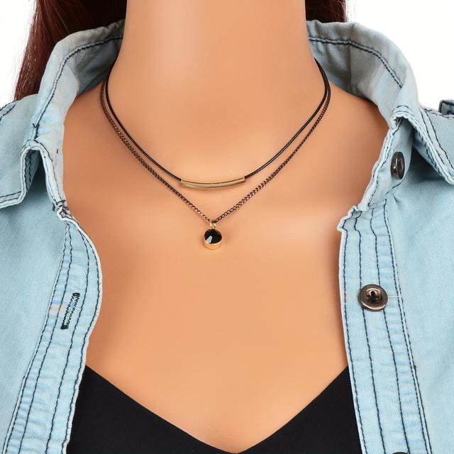 TEMU Ladies Black Double Layer Chain Choker Necklace With Round Charm Pendant
