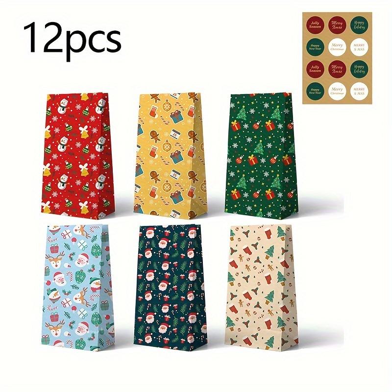 TEMU 12pcs Christmas Gift Bags With Santa, Tree & Snowman Designs - Perfect For Candy, Party Favors & Holiday Decorations