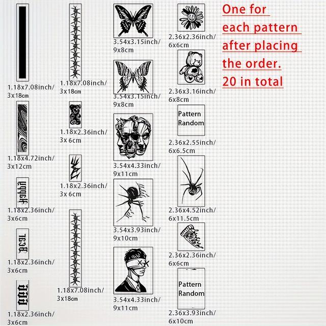 TEMU Set Of 20 Black Oldschool Line Thorn Flower Arm Tattoo Stickers, Waterproof Long-lasting Realistic For And Legs, Lasts 2-7 Days Non-toxic Unisex Fashionable Body Art Decals