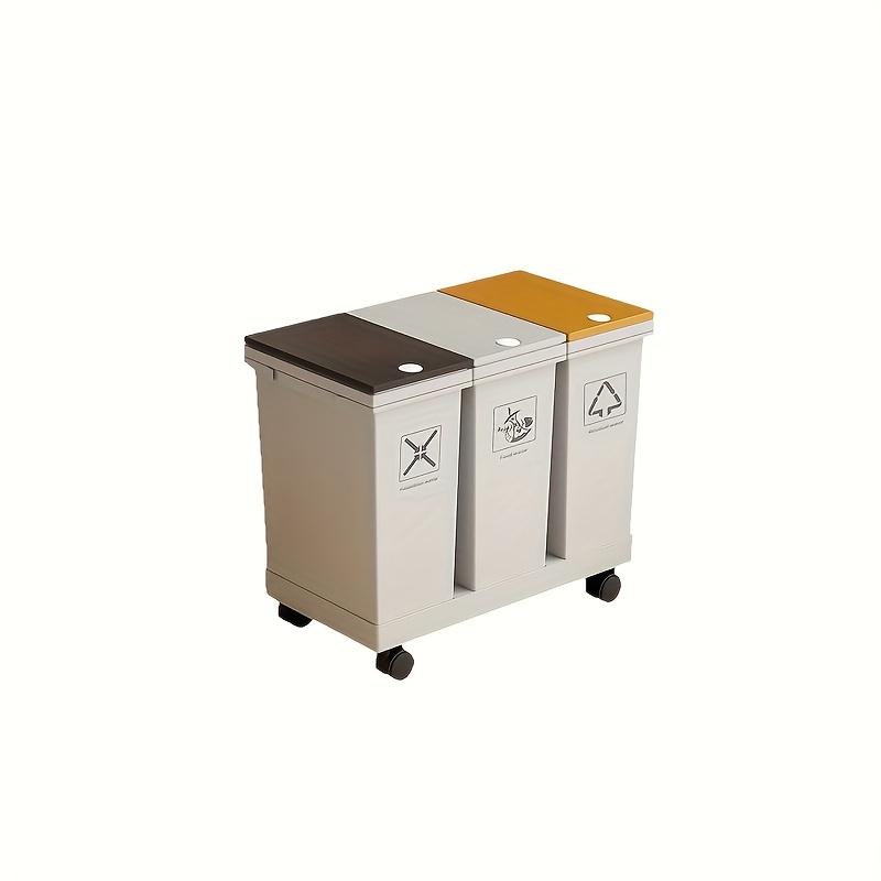 TEMU Three-compartment Trash Can, Large Capacity Kitchen Waste Bin With Wheels And Lid For Wet/dry - Ideal For Restaurants, Living Rooms, Dorms & Commercial Use, Touchless Pedal Design