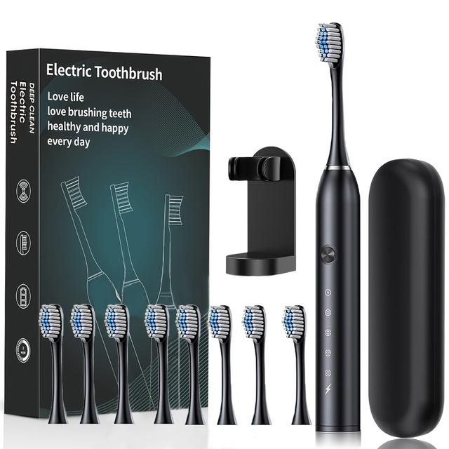 TEMU Escova de Dentes Elétrica Inteligente Recarregável para Adultos com Cerdas , Cabo de Carregamento USB, Limpeza Profunda da Placa Dentária,
