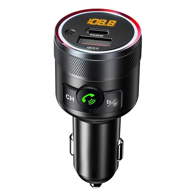 TEMU Transmisor FM para Coche, Kit de , Bajos Profundos, Estéreo , Reproductor MP3 para Coche, Tipo C PD20W USB 18W QC3.0 Carga Súper Rápida, Cargador de Coche Dual USB, Sin Batería