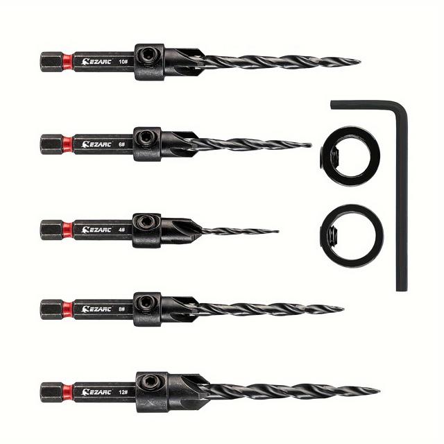 TEMU 8pcs Ezarc Countersink Drill Bit Set For Woodworking, Tapered Seamless Drill Bits Counter Sinker Kit For Woods, Screw Hole Set With 1/4" Hex Shank