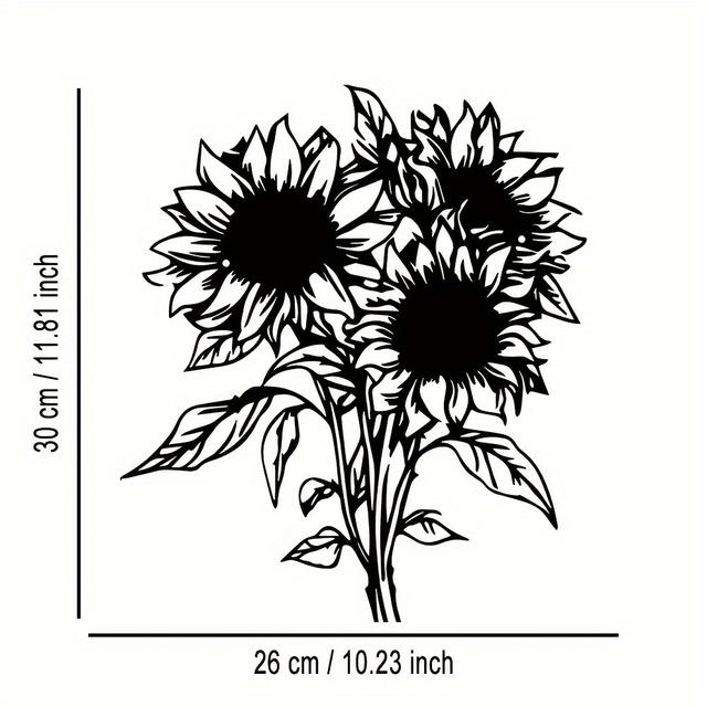 TEMU 2d Flat, 1pc Black Metal Sunflower Wall Art - Minimalist Black & White Sunflower Flower With Black Center, Elegant Floral Decor For Living Room, Bedroom, Cafe, Room Decor