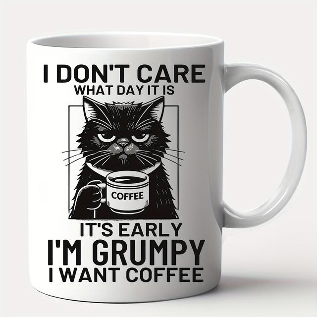 TEMU 1-piece Set, Funny Cat Pattern Ceramic Cup, For Home And Office, Fun Birthday, Holiday, And Couple's Gift