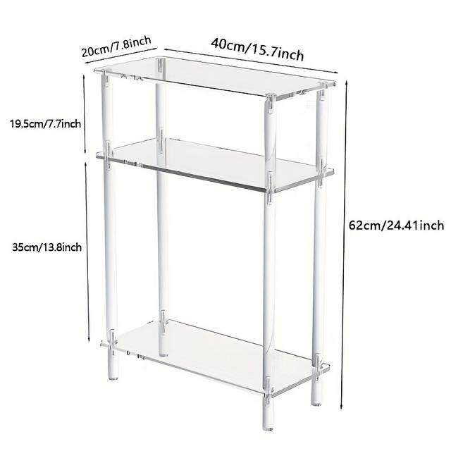 TEMU Stylish Acrylic Three-tier Side Table - Slim Space-saving Design For Bedrooms And Living Rooms, Transparent Bedside Table Used For Vase Collection, Wine Bottle And Book Display