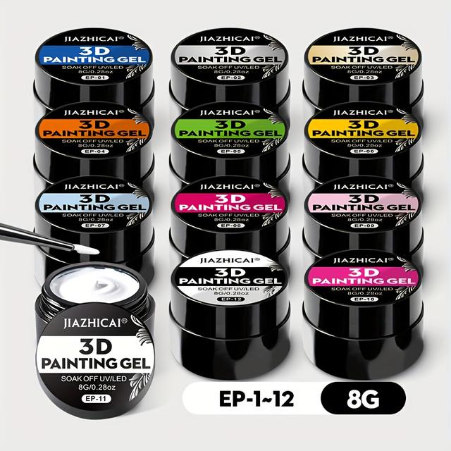 TEMU 8g 12 Kolorów DIY Żel do Paznokci - Stały Żel, Półtrwały Lakier Hybrydowy z Barwnikiem do Projektowania Paznokci, Manicure, Pedicure - Nadaje się do Paznokci Sztucznych