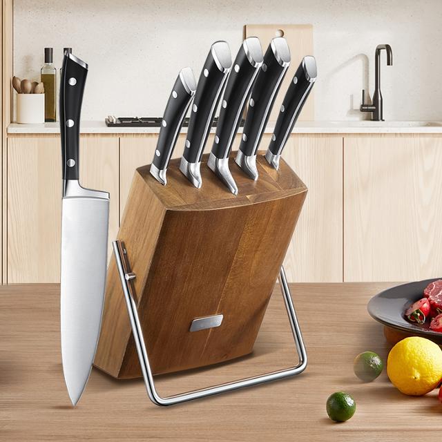 TEMU Knife Set, 6-piece Kitchen Knife Set, Knife Block Set With High Carbon German Stainless Steel, Sharp Knife Set With Stylish Acacia