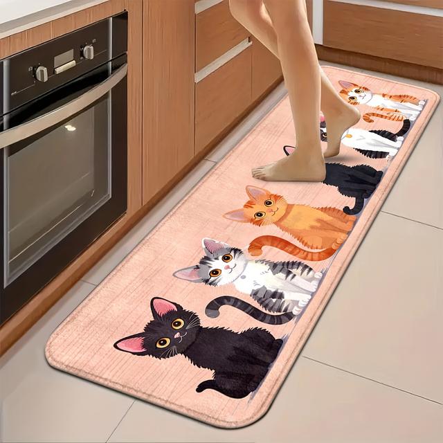 TEMU เสื่อรัดพื้นลายแมวน่ารัก: ไม่ลื่น, ทนทาน, และสบายตาสำหรับบ้าน, ที่ทำงาน, และห้องน้ำ - มีให้เลือกหลากหลายขนาด